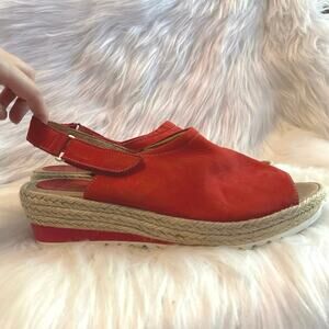 Toni Pons Red Leather Slingback Espadrille Shoes Size 41